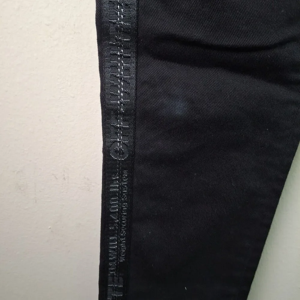 Off White Virgil Abloh Black Denim Slim Fit Jeans 28 Logo Tape Side Stripe ITALY